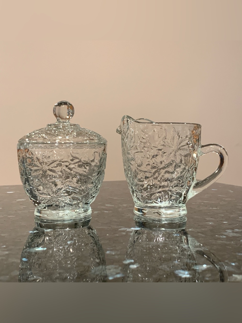 Princess House Fantasia Crystal 3 Piece Sugar Bowl & Creamer Set #532